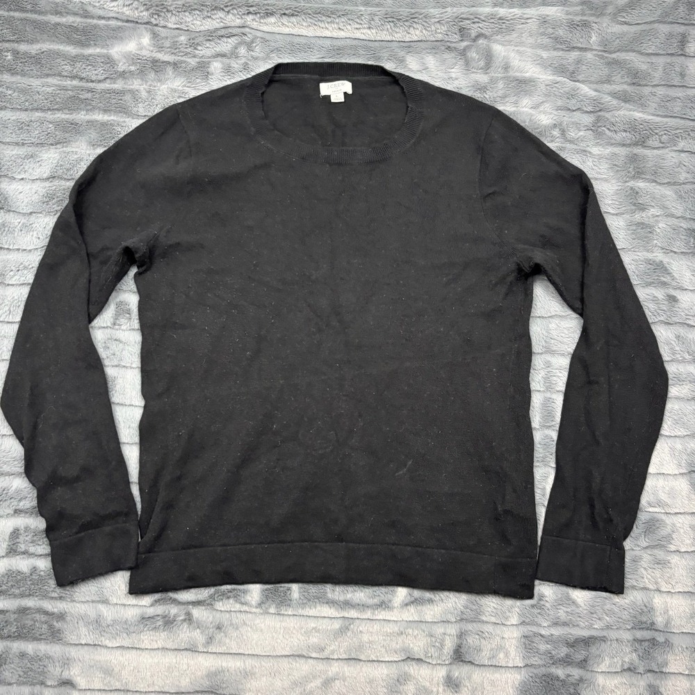 J.Crew Teddie Sweater Black Cotton Merino Wool Blend Crew Neck Large 8799